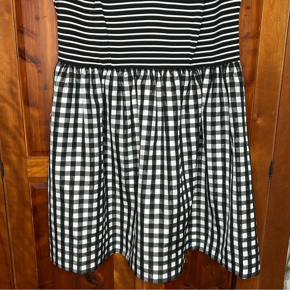Taylor Woman Black and White Striped & Gingham Checkered Midi Dress Retro - Picture 4 of 16